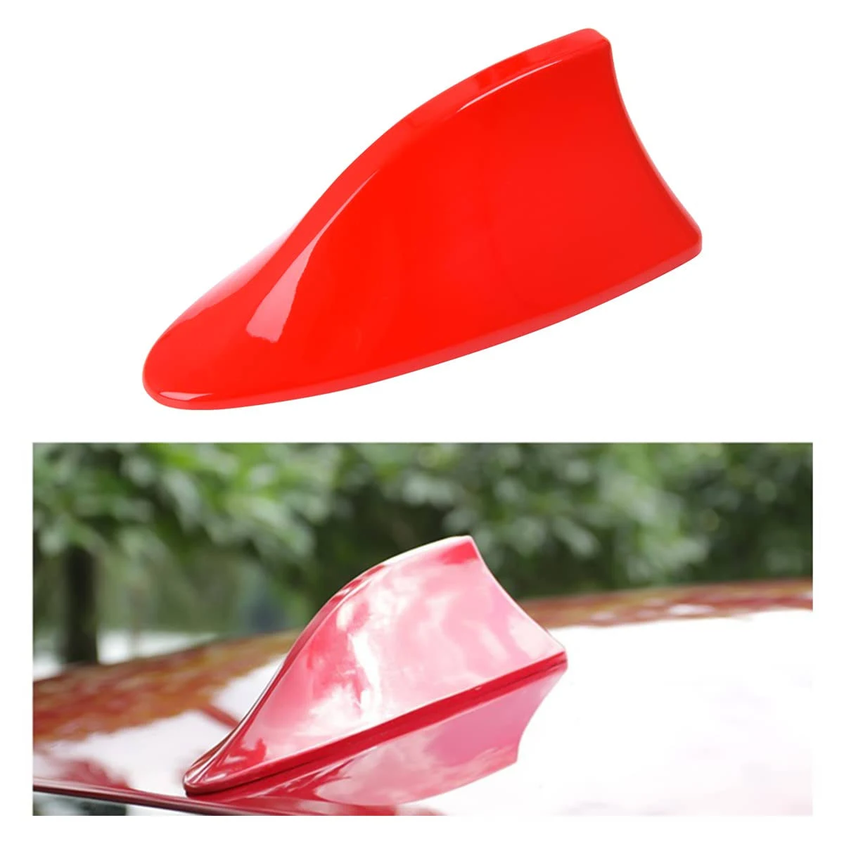 Shark Fin Antenna Cover for Car, Automotive Top Roof Aerials AM/FM Radio Signal Base, Vehicle Shark Fin Shape Cover with Adhesive Tape, Car Accessories Universal for Most Sedan, SUV, Van (Red)