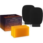 VALITIC 2 Pack Kojic Acid Vitamin C & Retinol Soap Bars for Dark Spot & A Pair of Black Exfoliating Gloves for Body Scrubs