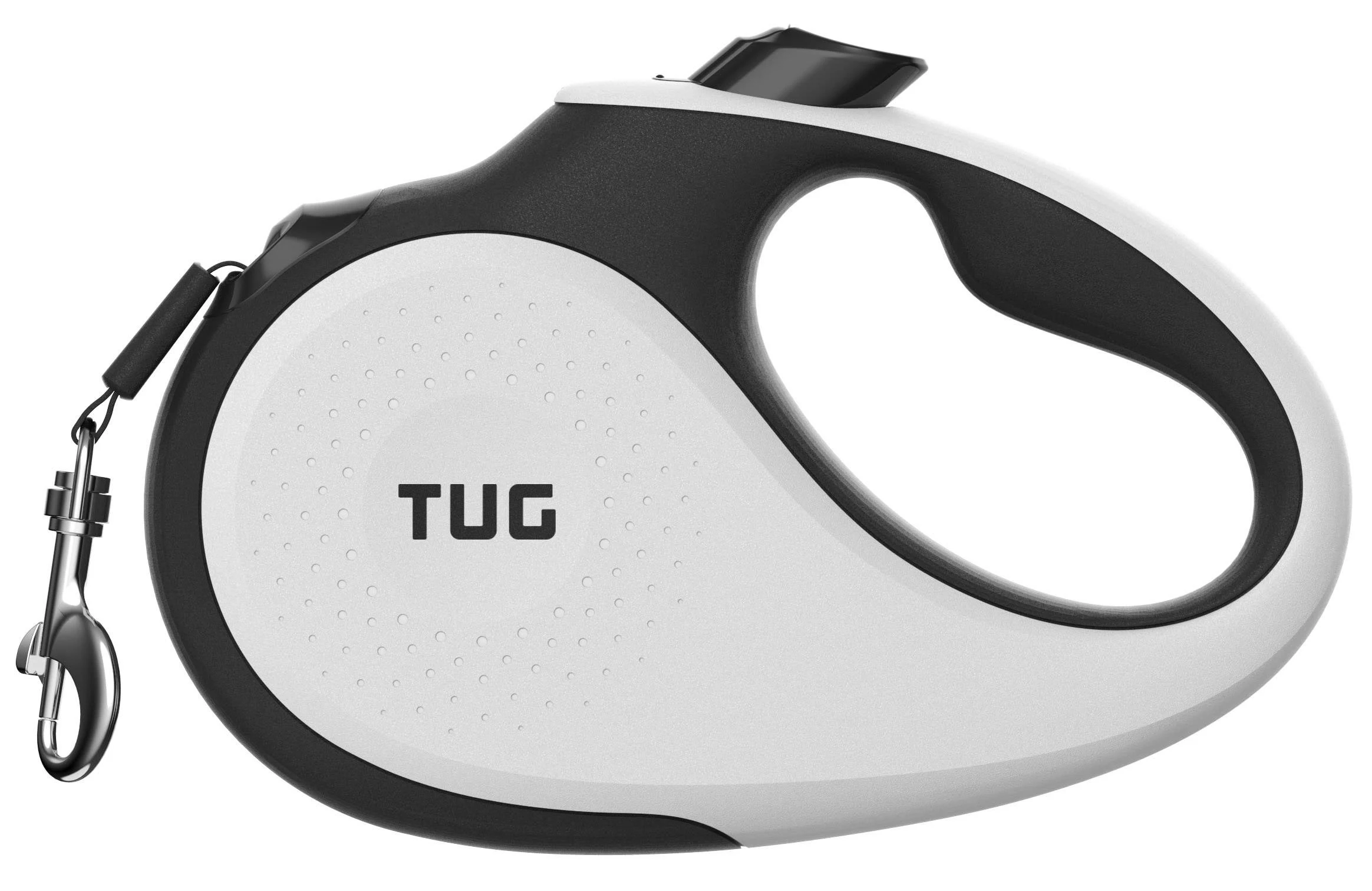 Tug Tiny 360° Tangle-Free Retractable Dog Leash with Anti-Slip Handle | 10 ft Nylon Tape| One-Handed BRAKE, Pause, Lock (White)