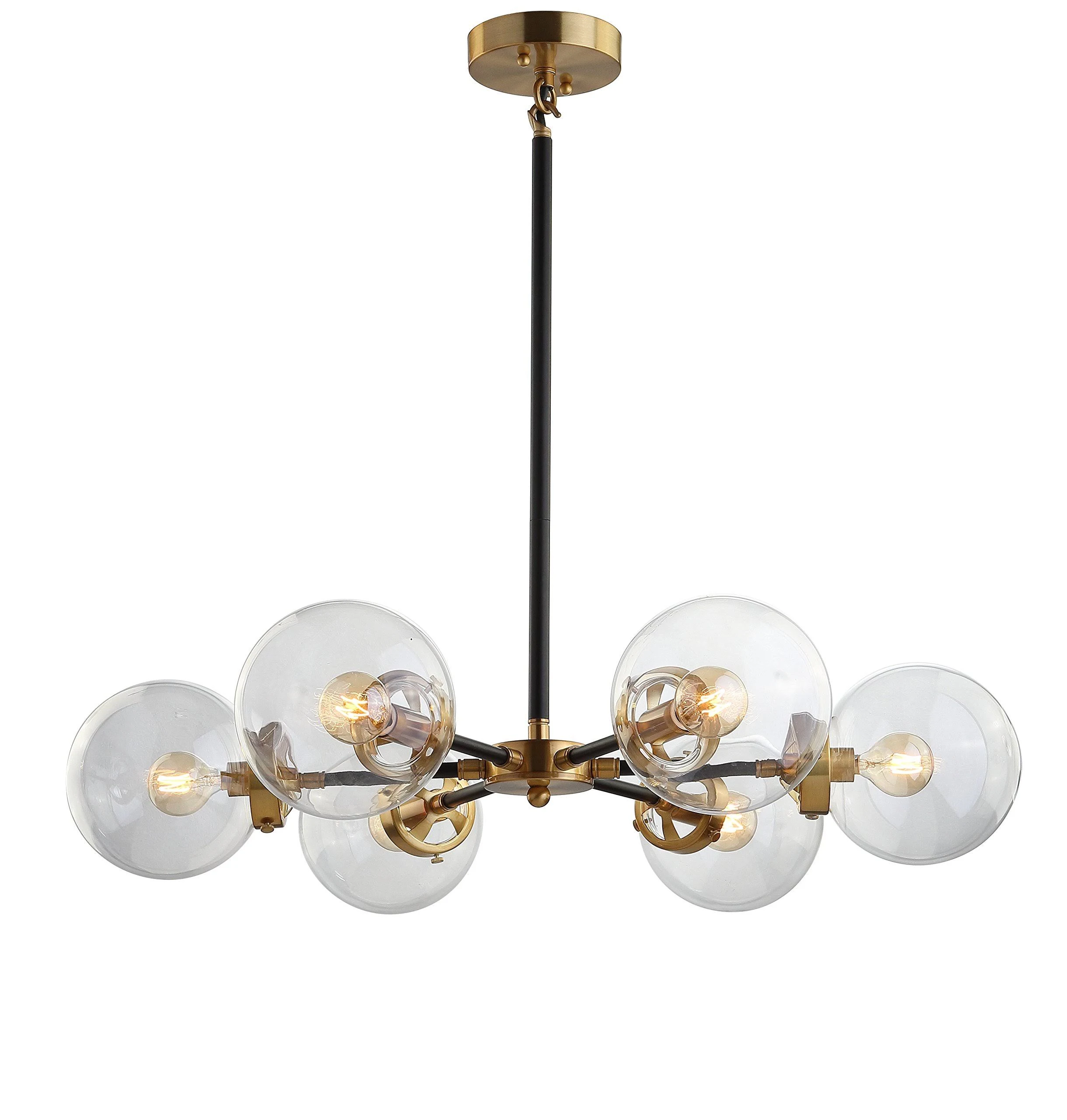 JONATHAN Y JYL9015A Caleb 6-Light 28" Brass Cluster Pendant, Contemporary, Modern, Transitional, Office, Living Room, Family Room, Dining Room, Kitchen, Bedroom, Foyer, Black/Brass Gold