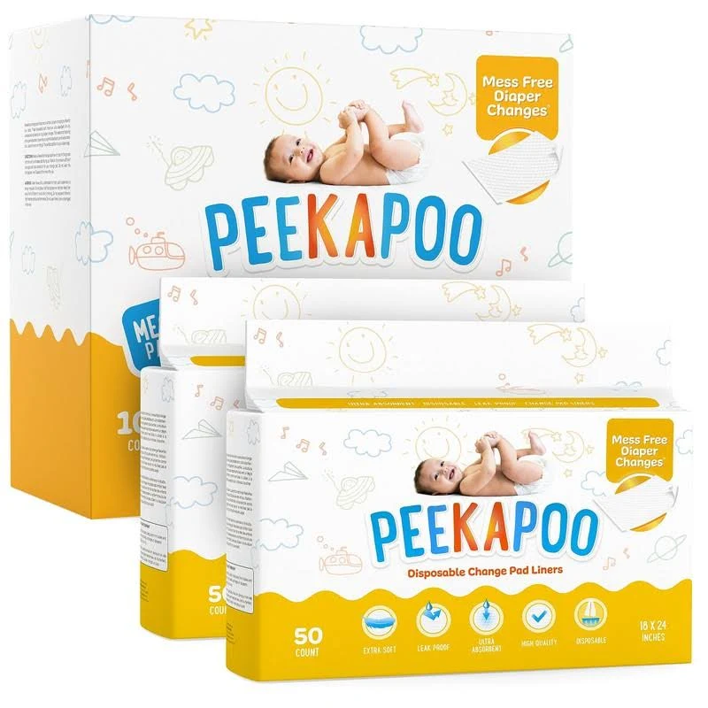 Peekapoo - Disposable Changing Pad Liners (100 Pack) Super Soft, Ultra Absorbent ...