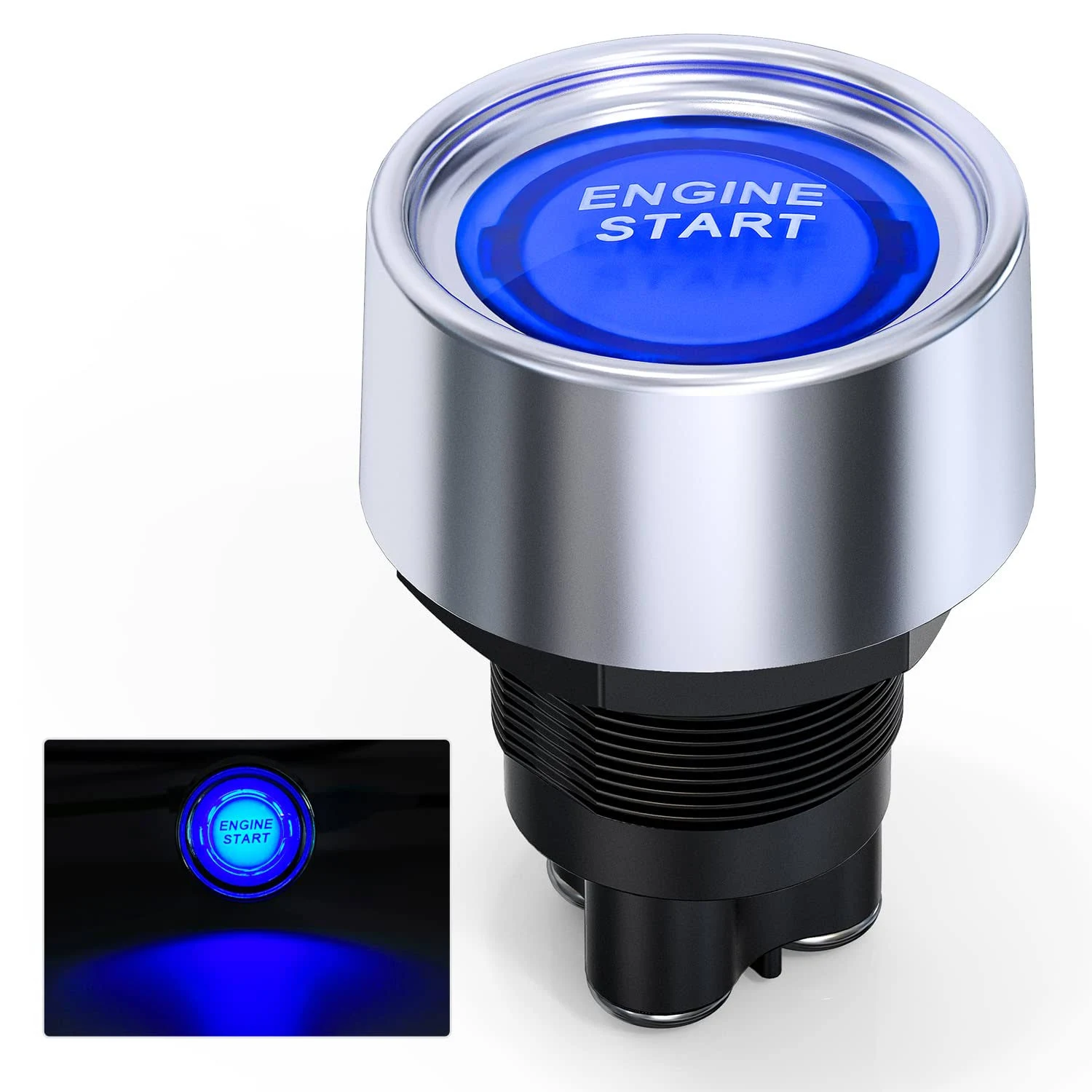 Nilight Start Engine Button 12V DC 50A SPST on Off Momentary Switch Blue Car Start Engine Button Stater Push Start Ignition Switch for Racing Sport Cars Trucks, 2 Years Warranty