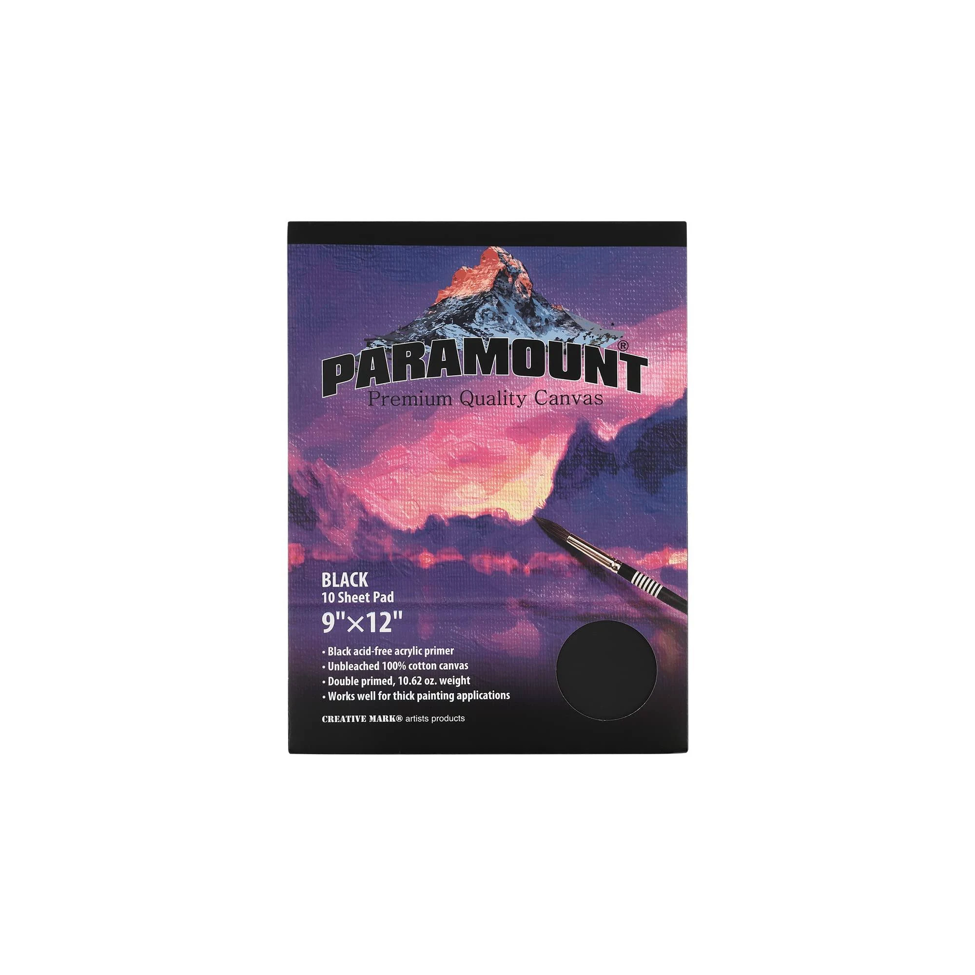 Paramount Universal Primed Premium Cotton Black Canvas Pads - Black - 9" x 12" - 10 Sheets - Universal Double Primed Cotton Canvas Pads for Students, Drawing, Painting, Travel, & More