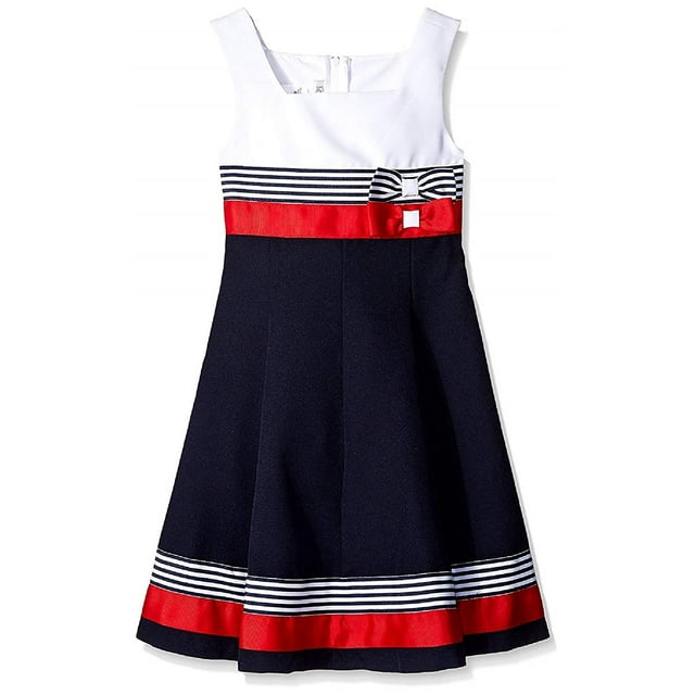 Bonnie Jean Girls Easter Scuba Special Ocassion Dress (2T Navy/Red)