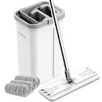 BOSHENG Mop and Bucket with Wringer Set, Hands Free Flat Floor Mop and Bucket, 3 Washable Microfiber Pads Included, Wet and Dry Use, Home Floor