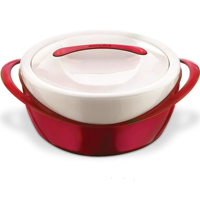 Pinnacle Large Insulated Casserole Dish with Lid 2.6 qt. Elegant Hot Pot Food Warmer/Cooler -Thermal Soup/Salad Serving Bowl Stainless Steel Hot Food Container–Best Gift Set for Moms –Holidays Red