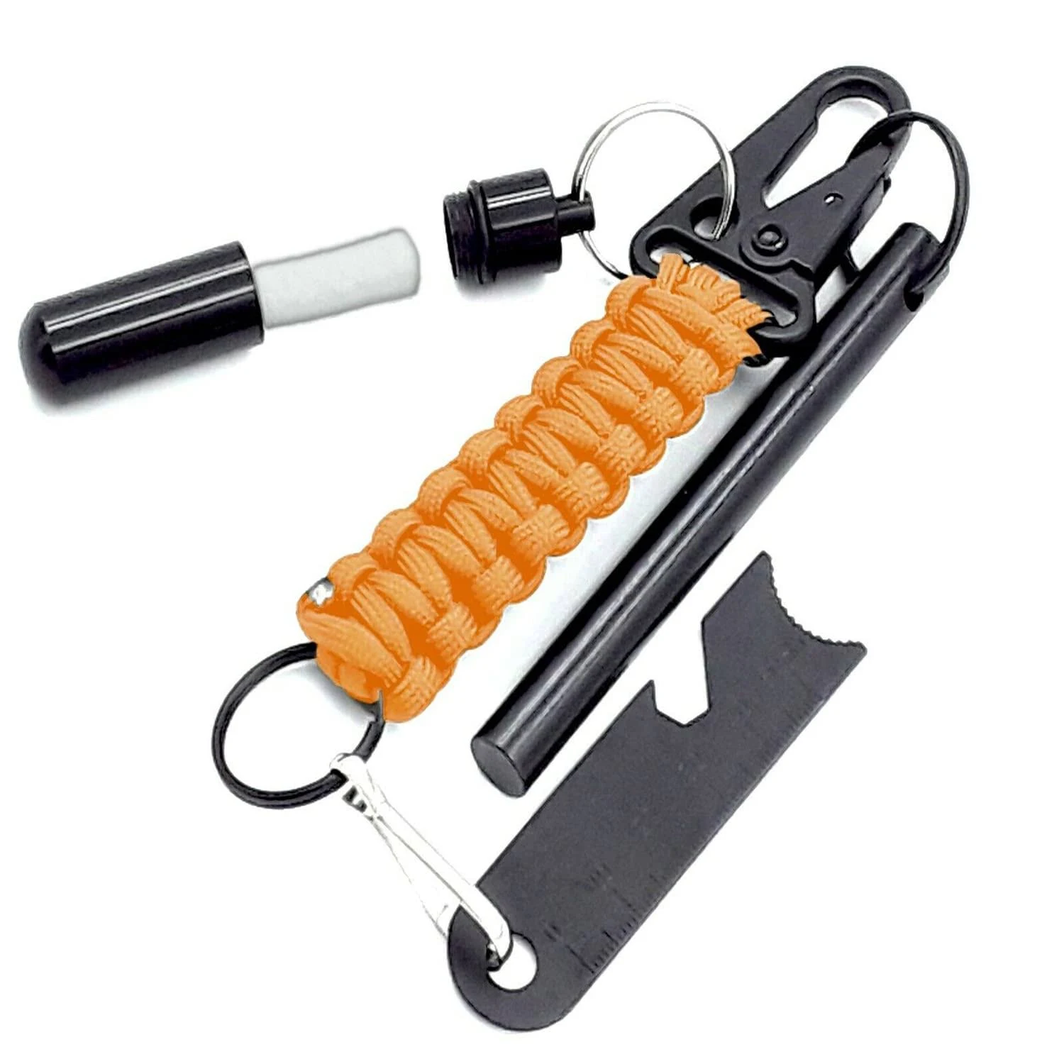 AYIN Tactical 4 inch Survival Ferrocerium Drilled Flint Fire Starter, Ferro Rod Kit with Paracord Lanyard Handle, Striker, Cotton Tinder Tab in o-Ring Sealed Carrier Tube and Carry Clip