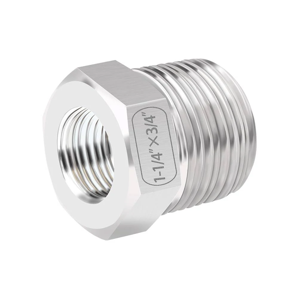 Quickun Stainless Steel Reducer Hex Bushing, 1-1/4" Male NPT to 3/4" Female NPT, Reducing Bushing Pipe Hose Fitting(Pack of 1)