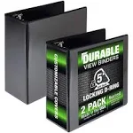 Samsill Durable 5 Inch Binder, Made in The USA, Locking D Ring Customizable Clear View Binder, Black, 2 Pack, Each Holds 1050 Pages