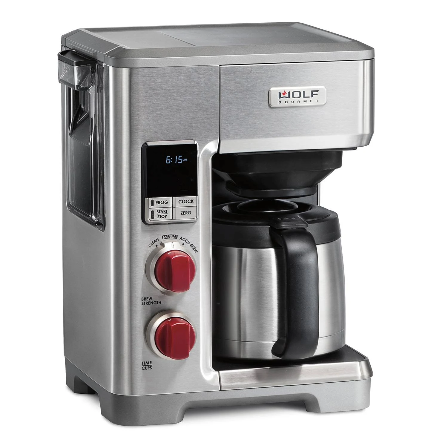 Wolf Gourmet - 10-Cup Coffee Maker with Water Filtration - Stainless Steel/Red Knob