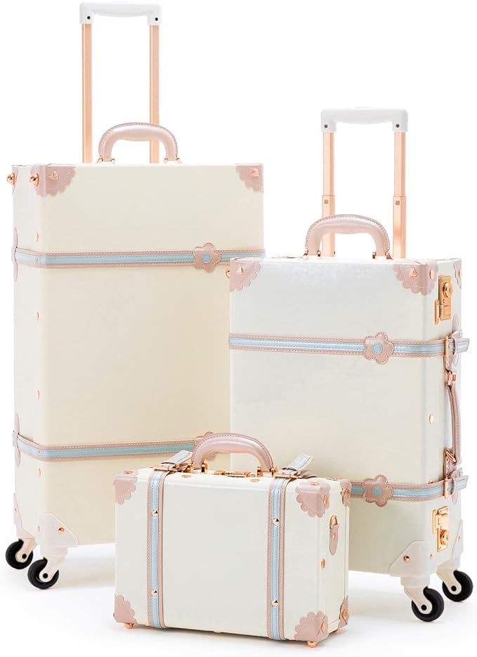 COTRUNKAGE Vintage Luggage Set 3 Pieces TSA Lock Cute Carry On Suitcase for Women with Spinner Wheels