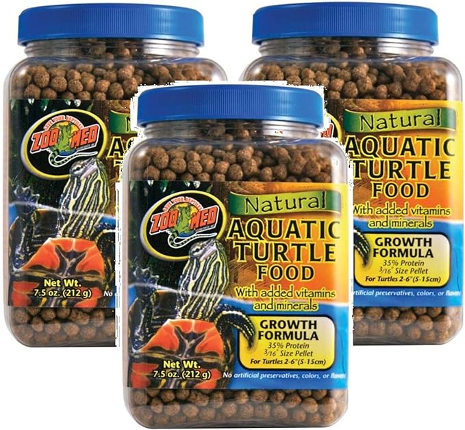 Zoo Med 3 Pack of Natural Aquatic Turtle Food with Growth Formula, 7.5 Ounces Per Container