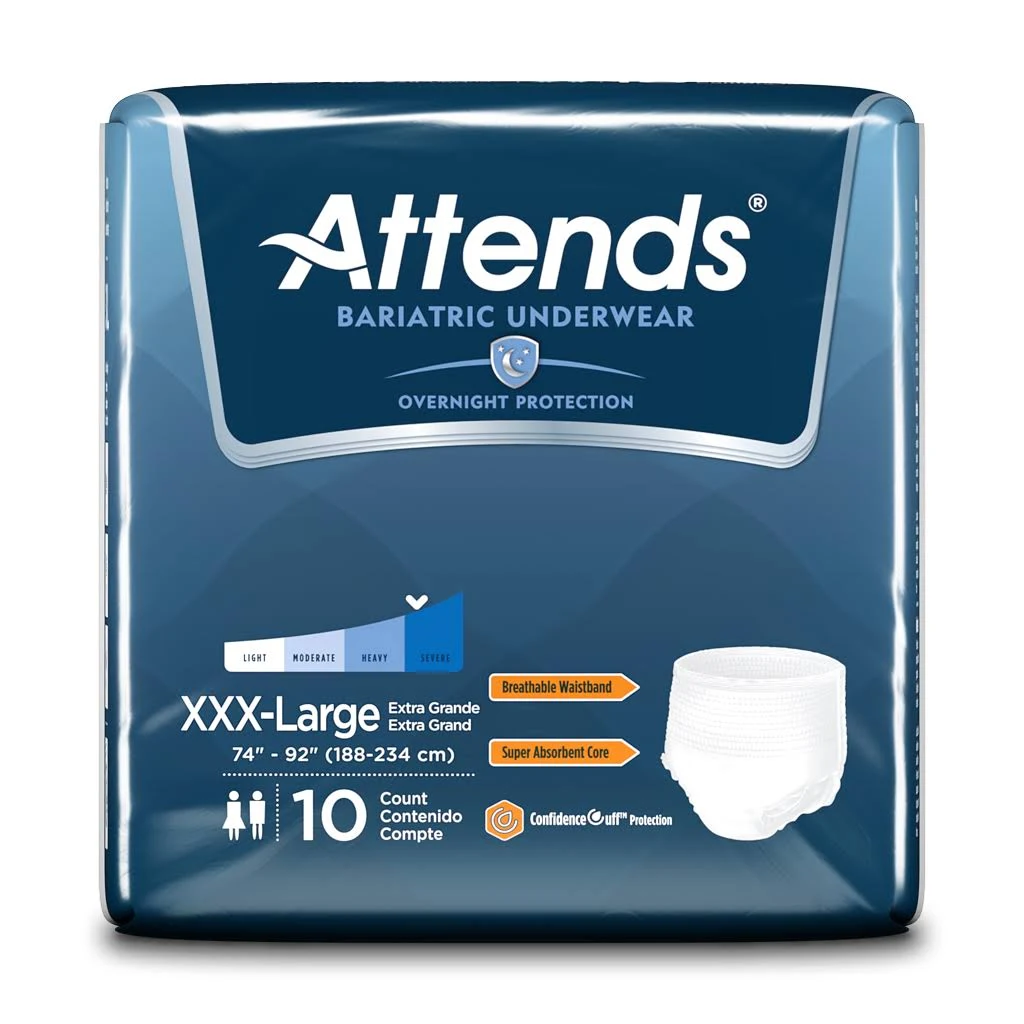 Unisex Adult Absorbent Underwear Attends® Bariatric Pull On with Tear Away Seams 2X-Large Disposable Heavy Absorbency AU50 Case of 48