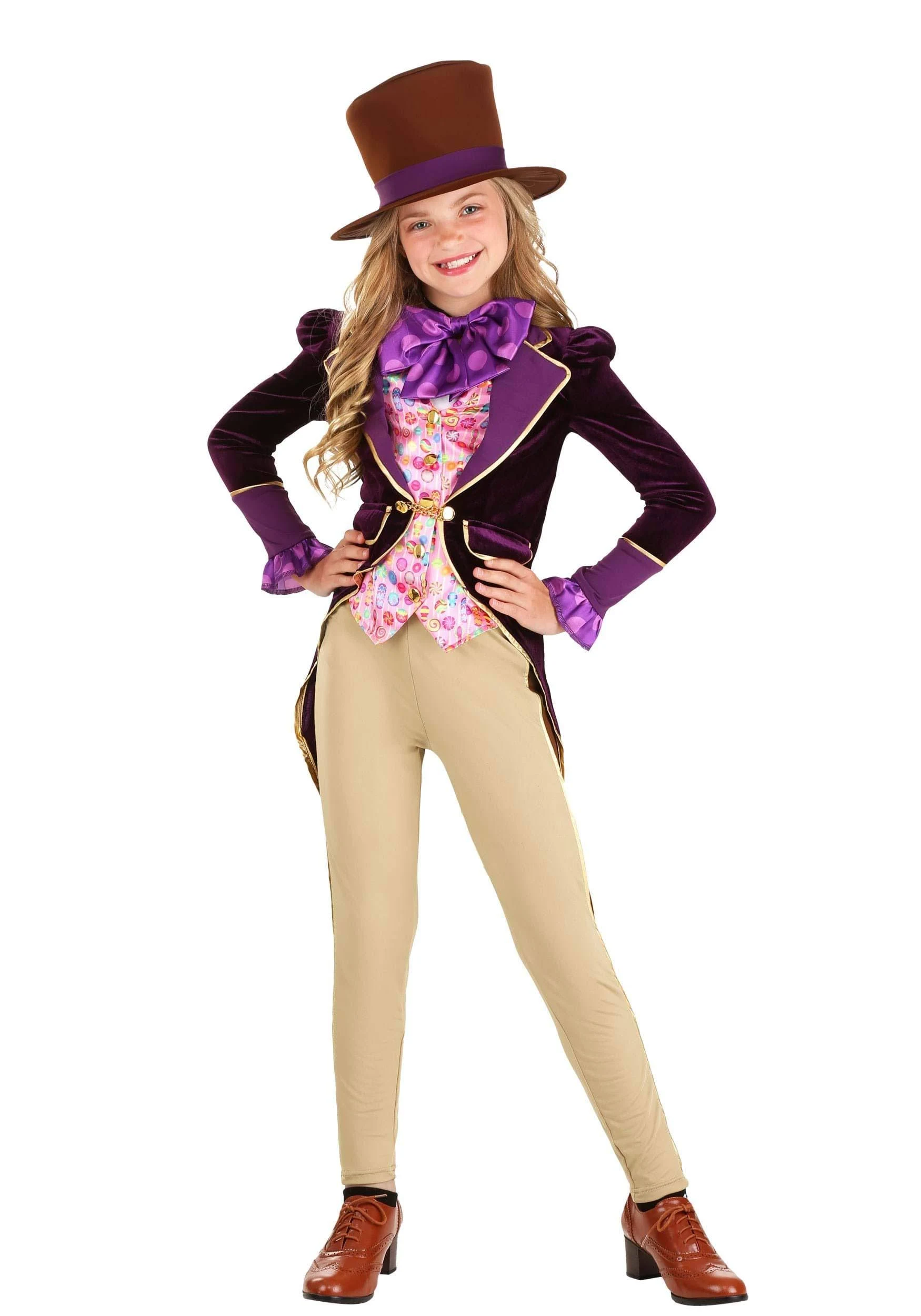 Candy Inventor Costume for Girls, Purple and Tan Chocolate Factory Owner Halloween Costume