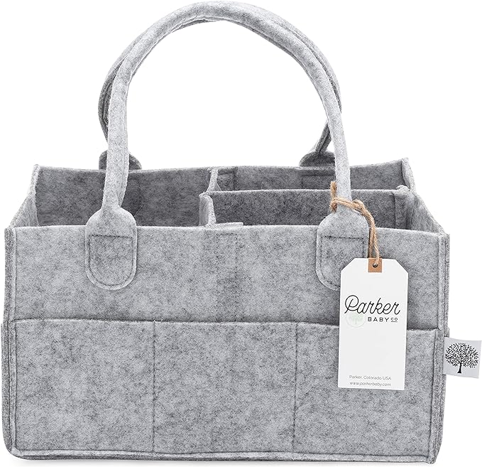 Parker Baby Diaper Caddy - Nursery Storage Bin and Car Organizer for Diapers and Baby Wipes - Grey