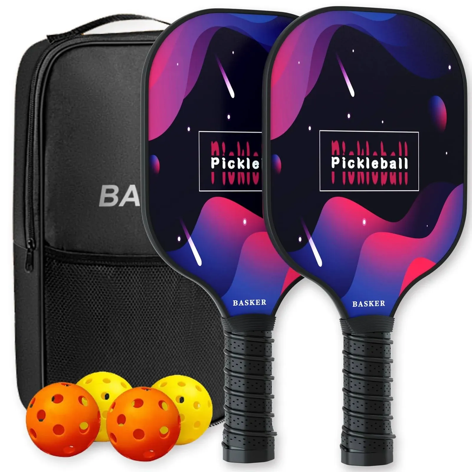 Pickleball Paddles, Fiberglass Surface Pickleball Set with 2 Pickleball Rackets, 4 Pickleball Balls, 1 Backpack, Lightweight Pickleball Paddles Set of 2 for Men Women and Beginners