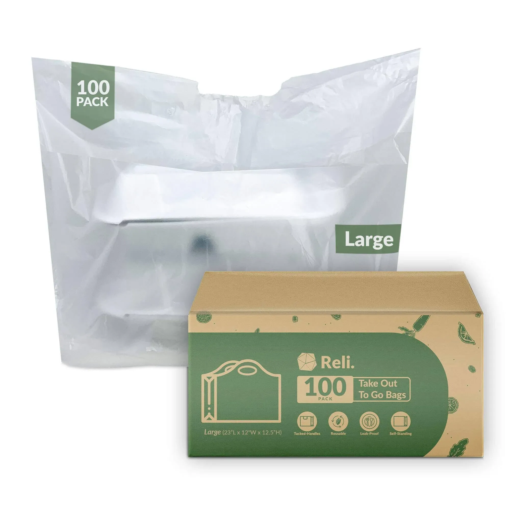 To Go Bags/take Out Bags 100 Count large 23&#034;l X 12&#034; W X 12.5&#034;h Reusable Plas