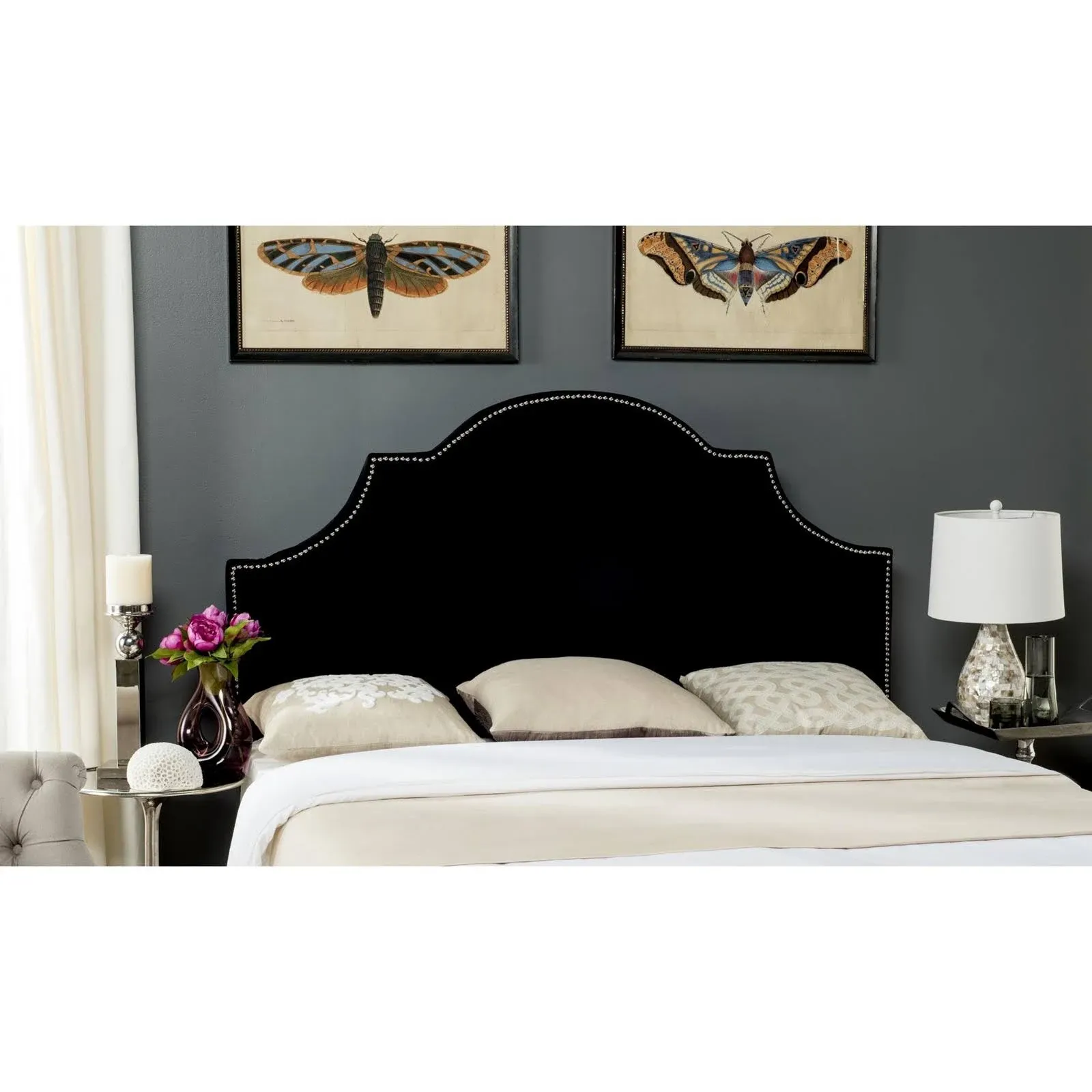 Safavieh Mercer Collection Hallmark Velvet Headboard, Twin, Black