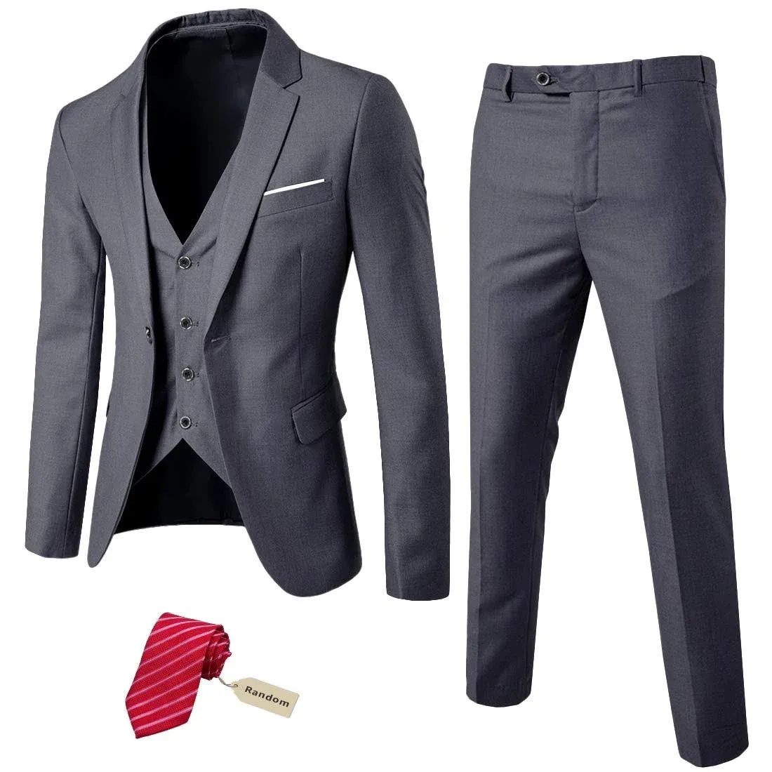 Unknown Mys Mens 3 Piece Slim Fit Suit Set One Button Solid Jacket Vest Pants ...