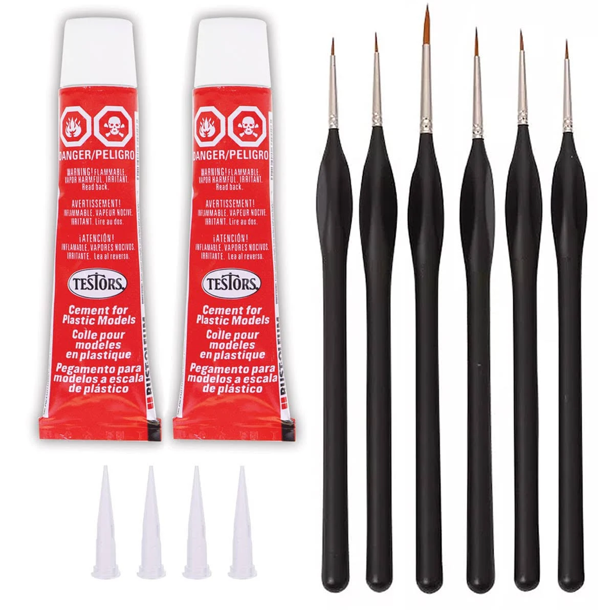 Testors Plastic Cement Glue and Pixiss Miniatures Paint Brushes - Strong, Fas...