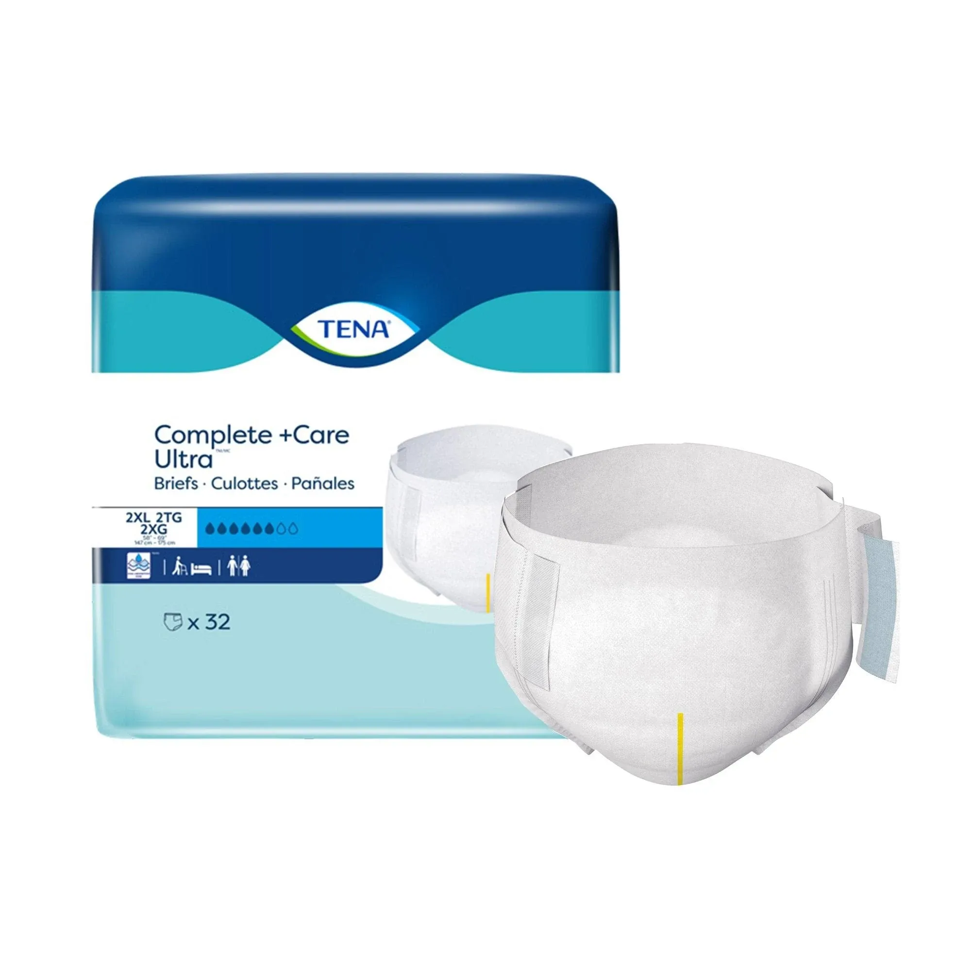 Tena Complete +Care Ultra Incontinence Brief, Moderate Absorbency, 2X-Large, 32 Count