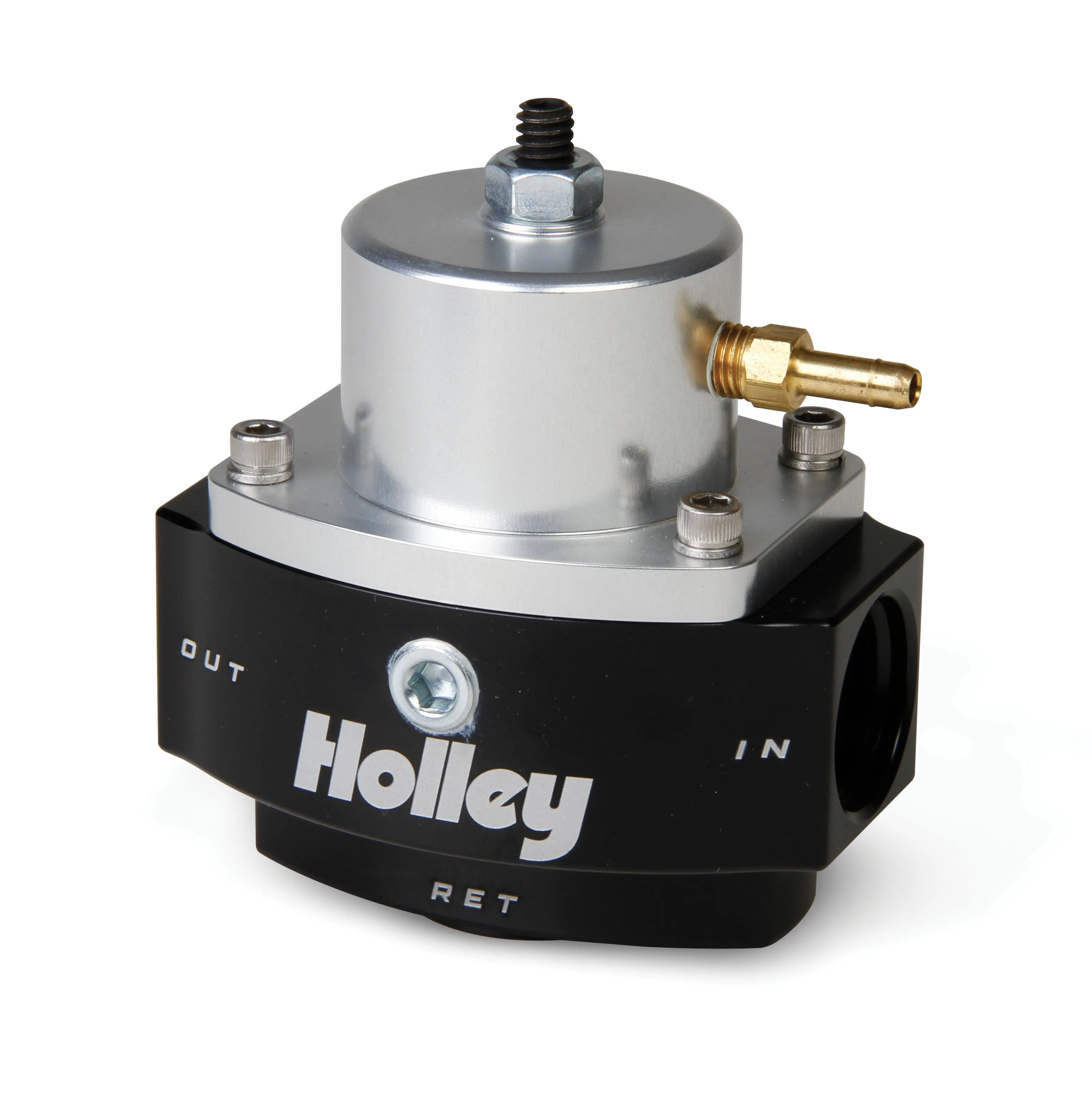 Holley 12-848 10AN Inlet / Outlet 8AN Return 40-70 PSI Billet Fuel Pressure Regulator, Black Anodized