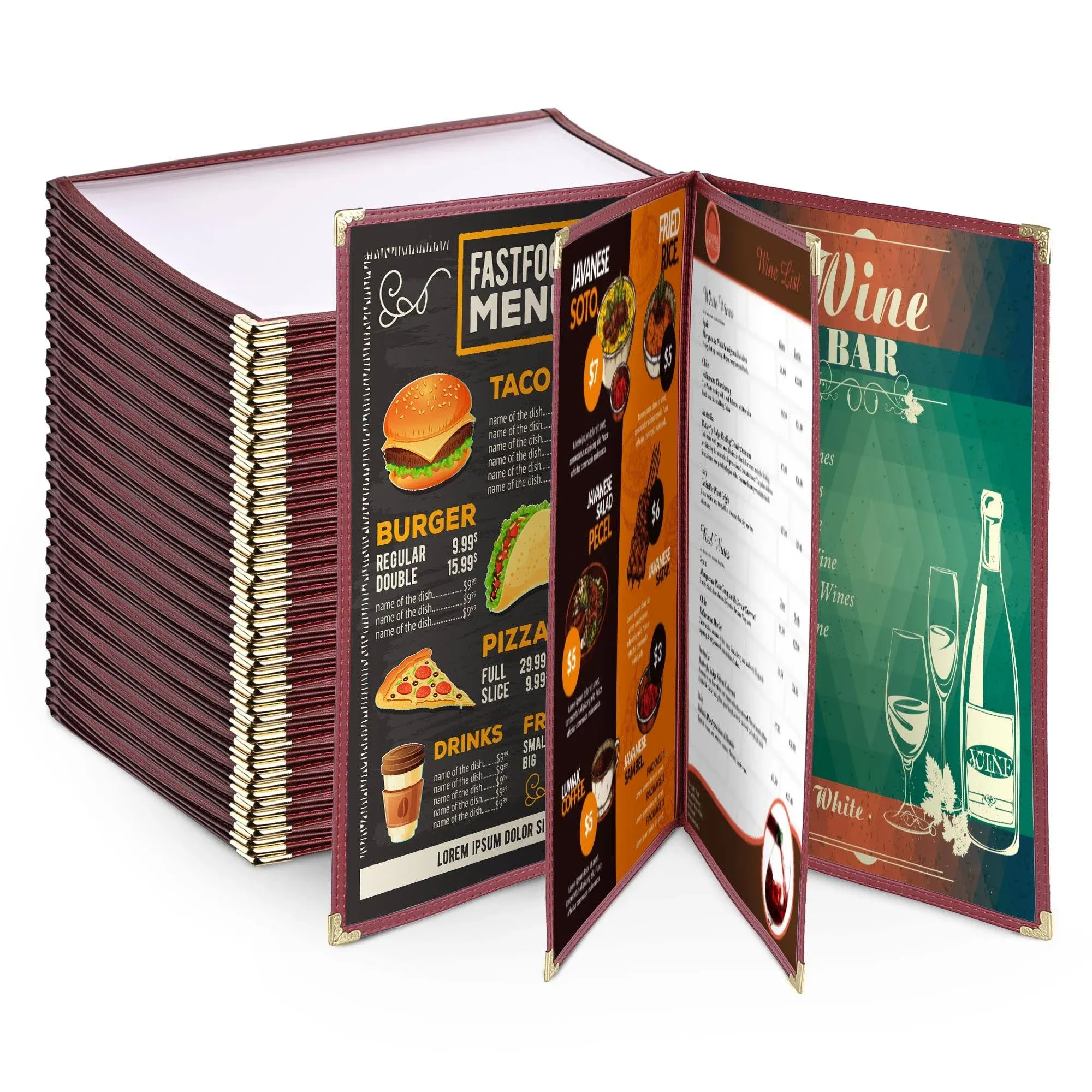 Yescom 20 Pack 8.5"x14" 4 Page 8 View Menu Covers Black Trim Legal Size Restaurant Cafe