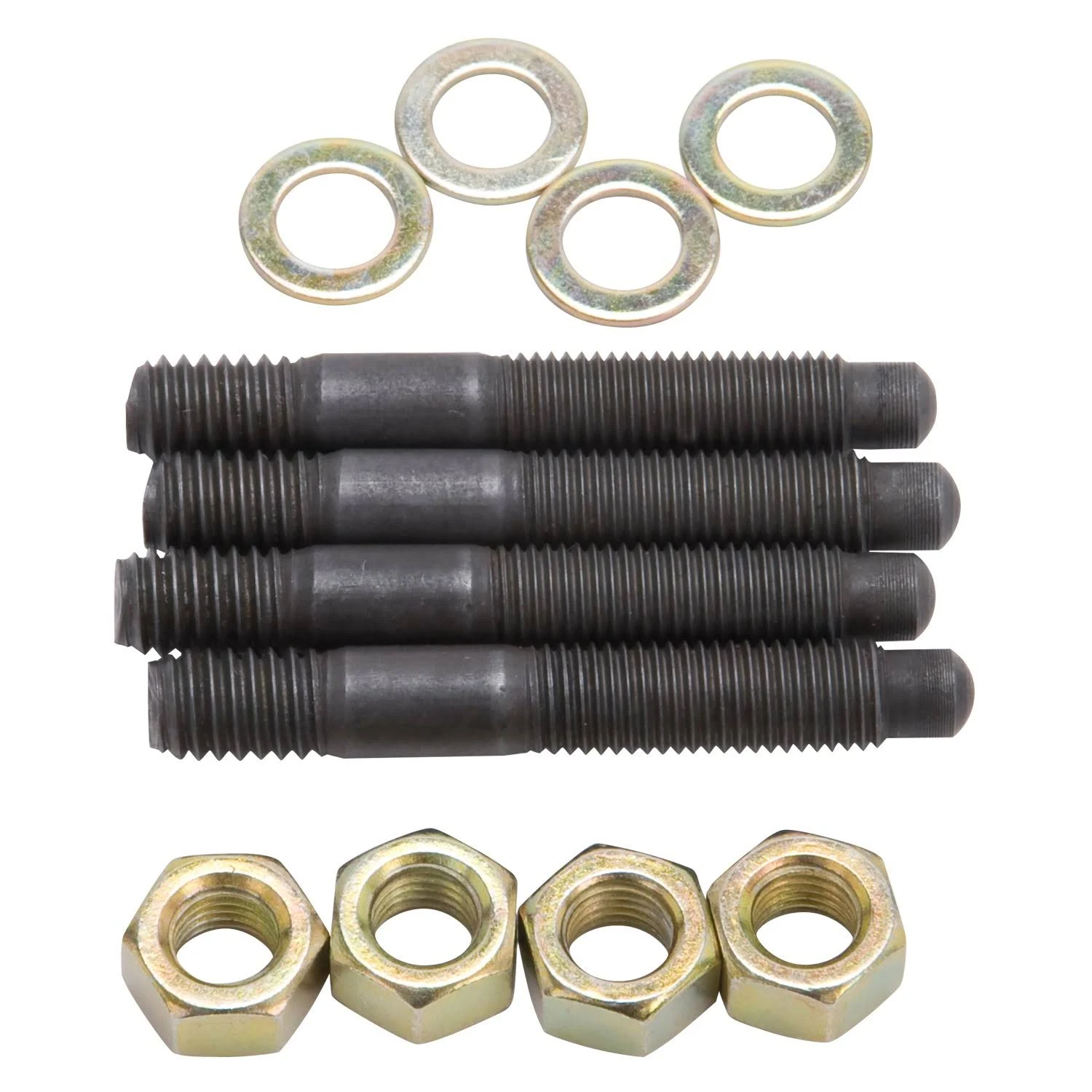 Edelbrock 8060 Carburetor, Mounting Studs, Bullet Nosed, Black Oxide, Gold Iridite Washers/Nuts, 5/16" x 2.0", Set of 4