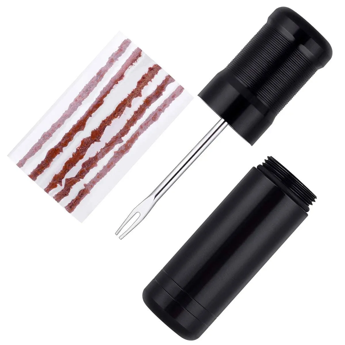 Tubeless Bike Tire Repair Kits，for Road Bicycle and Mountain Bike MTB Tires Fix a Puncture or Flat, includes Storage Canister Plugger Tool with Plugs, 5 Bacon Strips