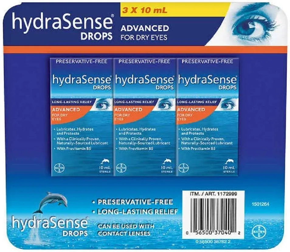 hydraSense Drops Advanced for Dry Eyes, 10 ml, 3-Pack