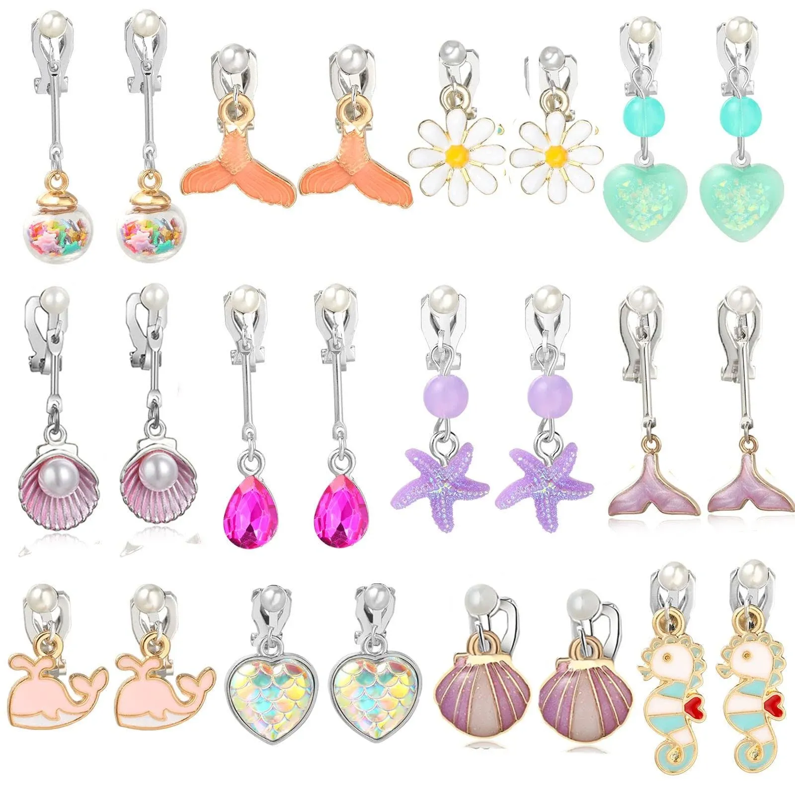 Clip On Earrings for Little Girls Kids Jewelry 12 Pairs Gift for mermaid