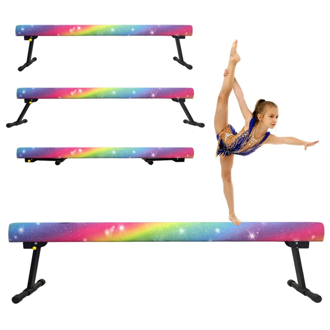 6ft Ultrasimple Adjustable&Foldable Balance Beam,High-Low Floor Beam Suede Gymnastics Equipment,No Tool Require, Gymnastics Beam for Training&Professional HomeTraining