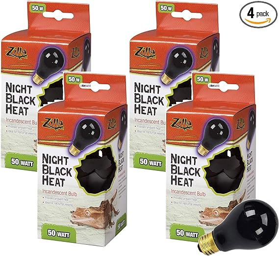 Zilla 4 Pack of Reptile Terrarium Heat Lamp Incandescent Bulbs Night Black 50W