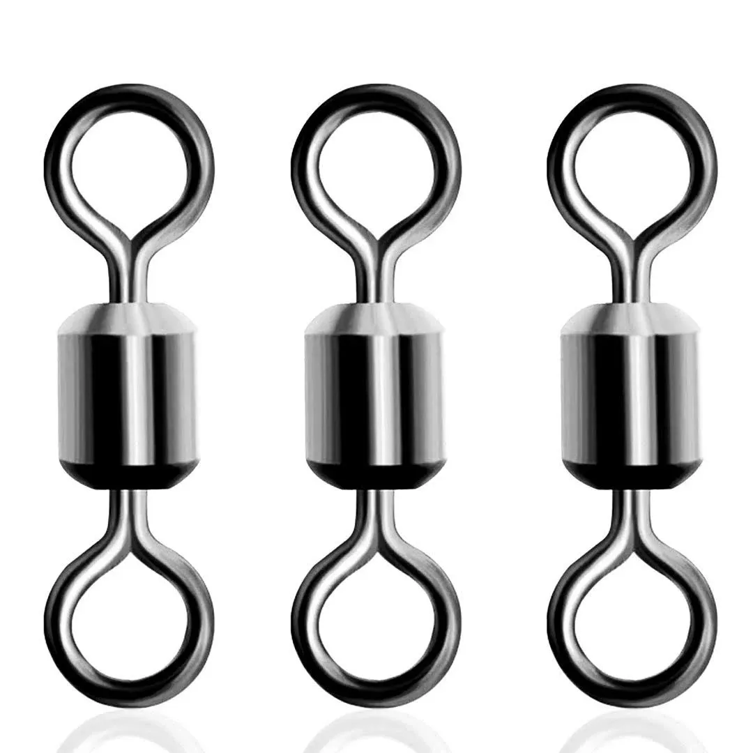 SILANON Rolling Barrel Fishing Swivel,120pcs Stainless Steel Black Nickel Fishing Line Connector Swivels Fishing Tackle for Salt