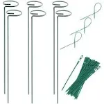 Plant Stake Support - 6 Pack, Garden Single Stem Support Stake Plant Cage Support Rings, Single Stem Plant Support Stakes, Plant Twist Ties, for Flowers Amaryllis Tomatoes Peony Lily Rose (15.9 inch)