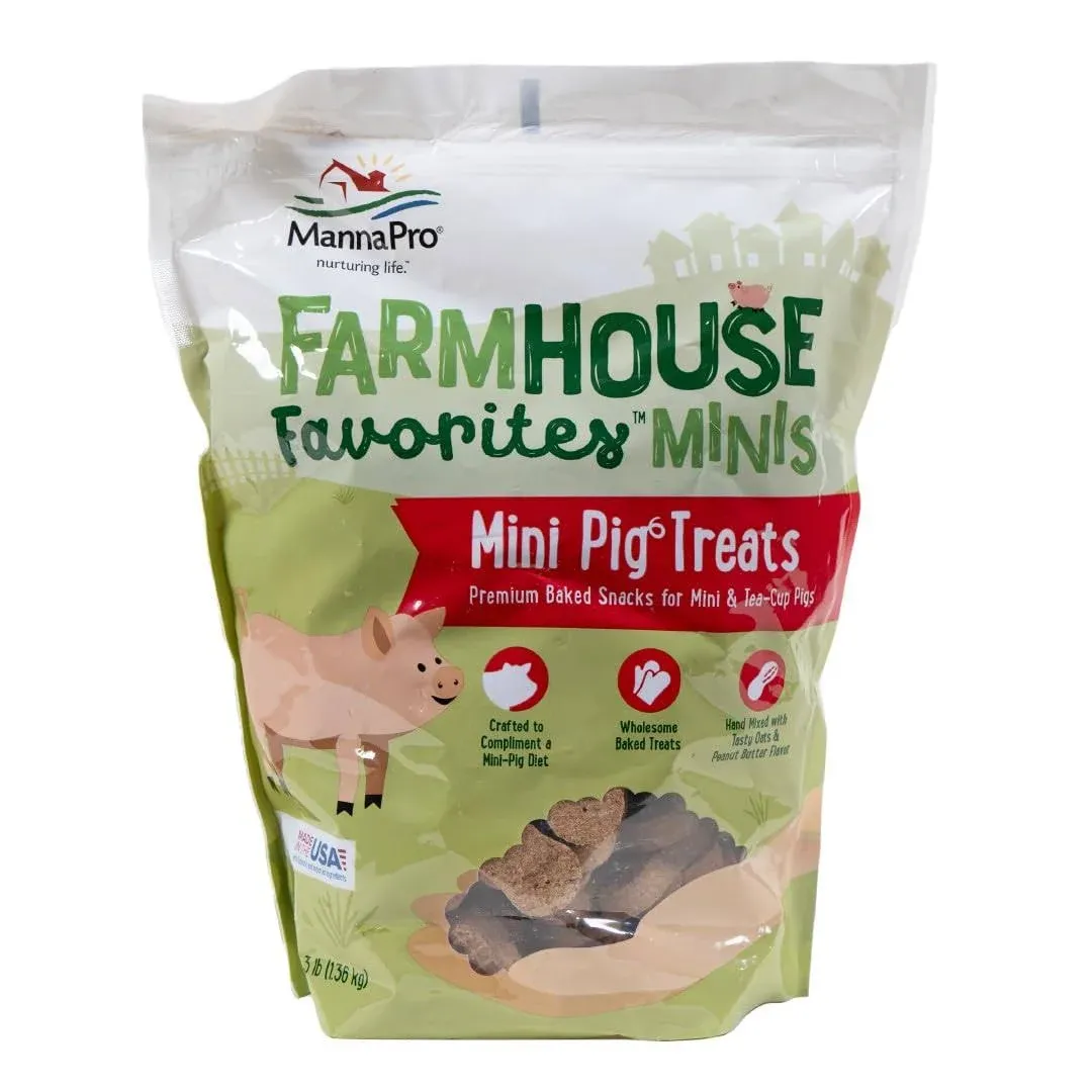 Manna Pro Farmhouse Favorites – Mini Pig Treats – Baked Snack for Mini & Tea-Cup Pigs – Hand Mixed Pig Treat – Peanut Butter Flavored – 3lb Bag