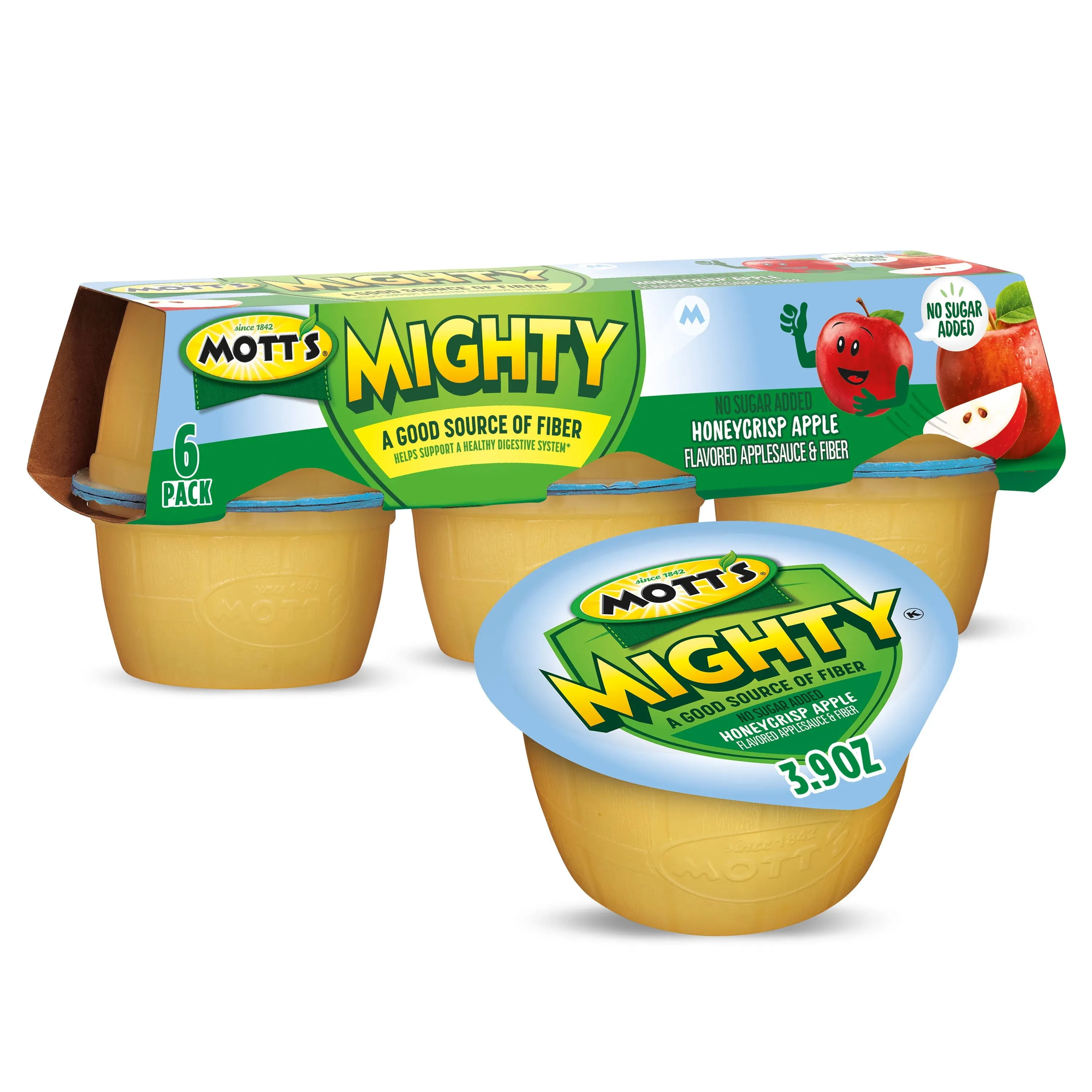 Mott's Mighty Honeycrisp Apple Applesauce, 3.2 Oz Clear Pouches, 48 Count (4 Packs Of 12), No Sugar Added, Good Source Of Fiber, Supports A Healthy Digestive System, Gluten-free, Kosher