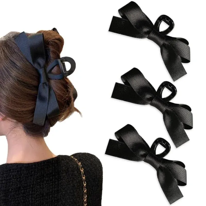 3PCS Bow Hair Clips Set: Claw Clips for Women, Girls - Big, Medium, Nonslip Barrettes for Thick/Thin Hair