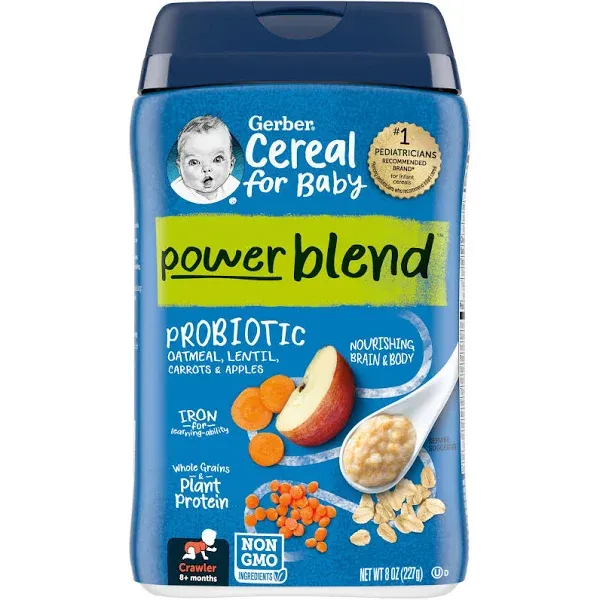 Gerber Power Blend Probiotic Cereal for Baby Oatmeal Lentil Carrot Apple - 8.0 oz