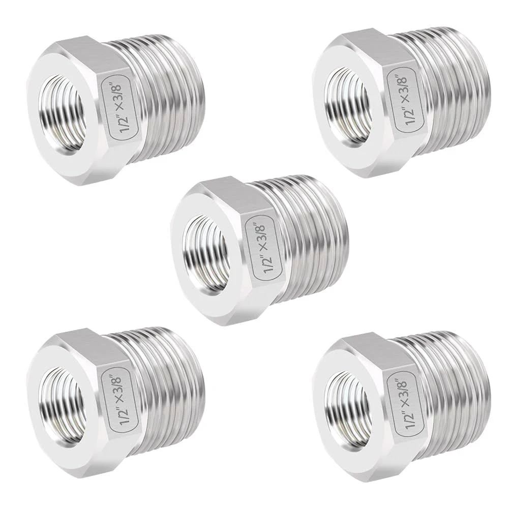 Quickun Stainless Steel Reducer Hex Bushing, 1-1/4" Male NPT to 1" Female NPT, Reducing Bushing Pipe Hose Fitting(Pack of 1)