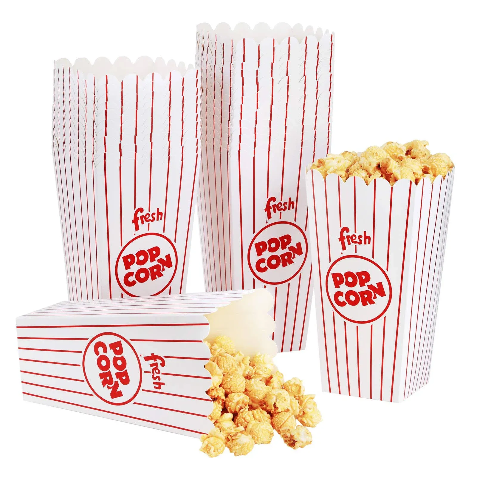 Eupako Popcorn Boxes 100 Pack 7.75 inch Open-Top Paper Popcorn Box Great for Movie Night or Movie Party Theme, Theater Themed Decorations or