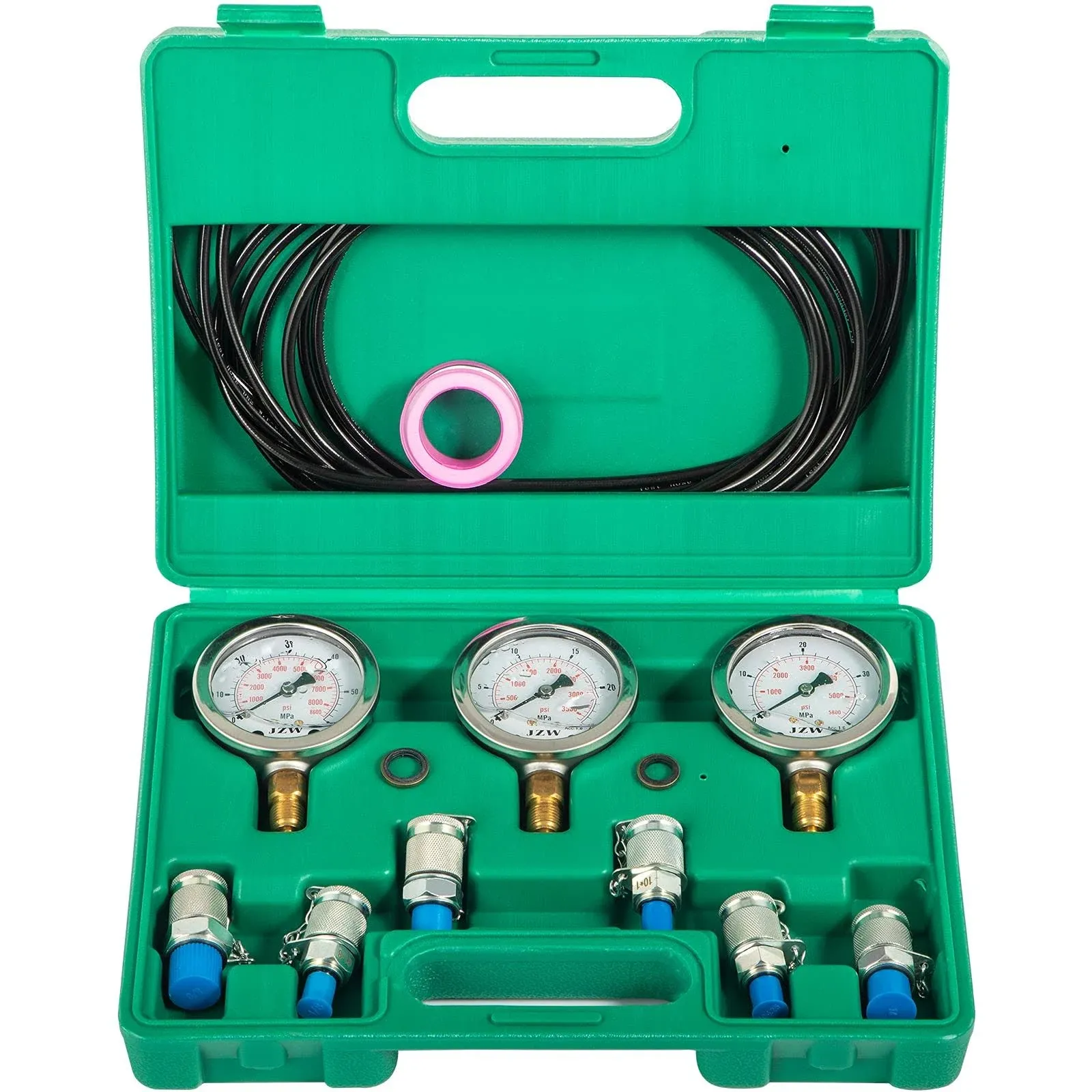 VEVOR Hydraulic Pressure Test Kit 25/40/60MPa, Hydraulic Test Gauge Kit with 6 Couplings, Hydraulic Gauge Kit Made of 304 Stainless Steel, for Excavator Construction Machinery