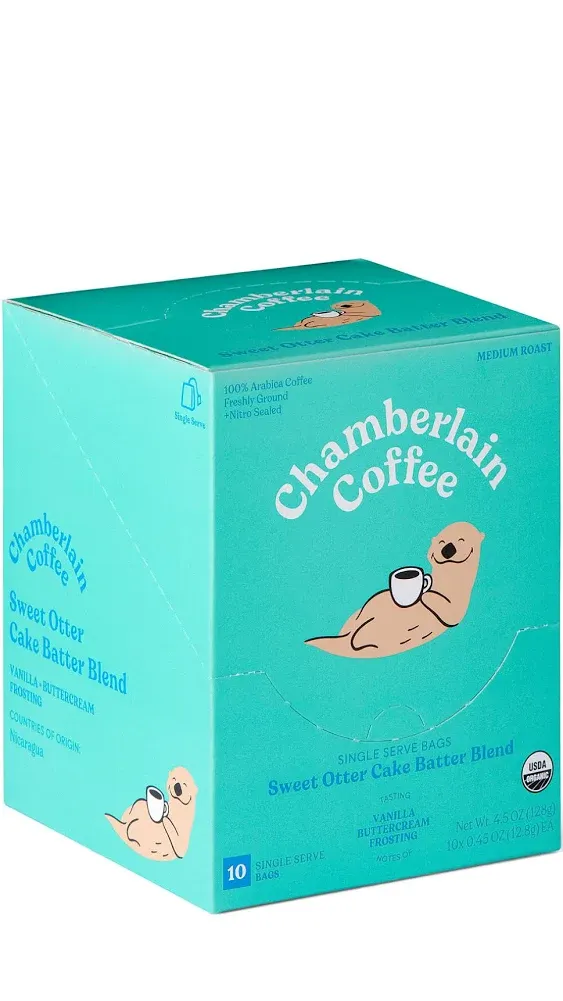 Chamberlain Coffee Sweet Otter Cake Batter Cold Brew Singles - Cold Brew Coffee Bags with Notes of Vanilla & Frosting - 10 Single Serve Cold Brew Sachets