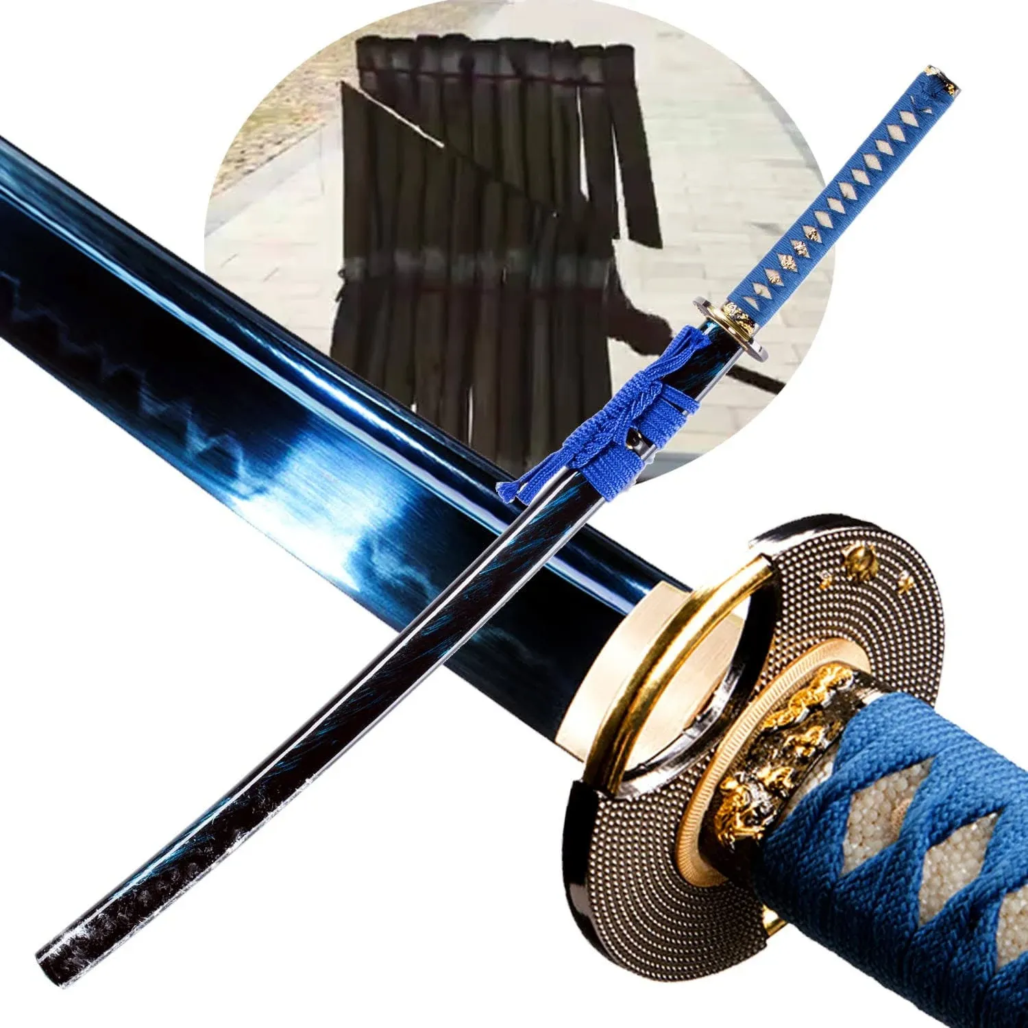 Katana Sword Real Rayskin Hardwood Saya Handmade Japanese Samurai Sword Can Chop Bamboo