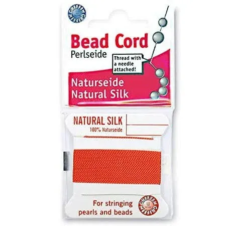 Griffin Silk Bead Cord Perlseide – Coral Color – Size 3 (0.50mm) – 2 Meters per Card – Stainless Steel Needle Attached – for Knotting Pearls, Gemstones, Crystals and Beads