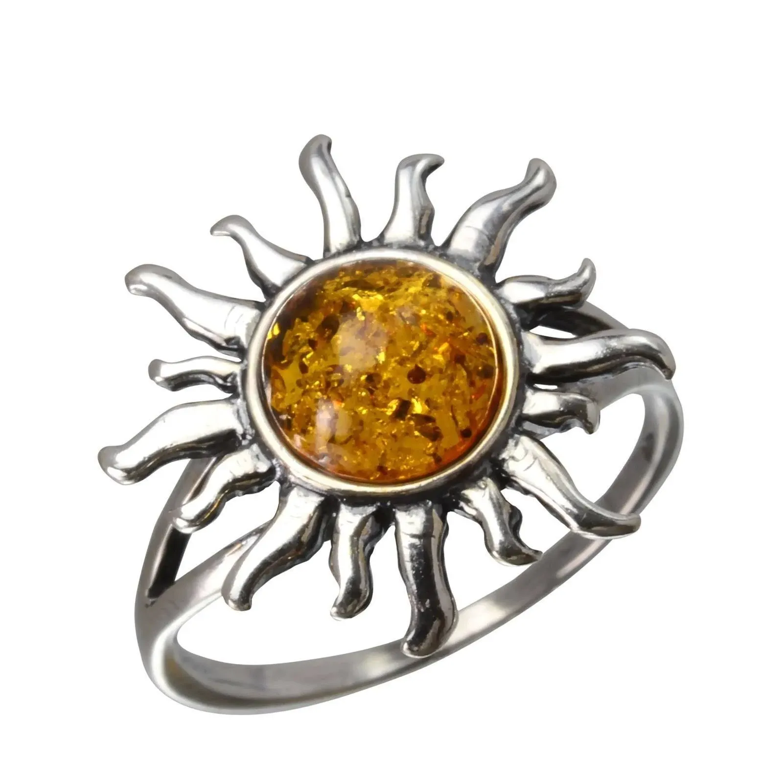 HolidayGiftShops Sterling Silver and Baltic Honey Amber Sun Ring