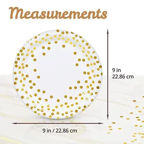 Party Paper Plates 50pack Disposable White And Gold Plates Foil Polka Dots 9inch