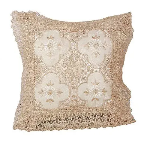 Violet Linen Luxurious Braided Decorative Lace Cutwork Design, 18" X 18" Cushion Cover, White