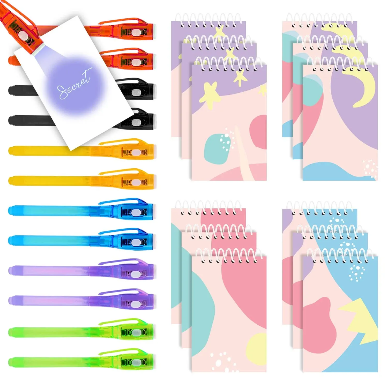 HeroFiber 12 Invisible Ink Pen with UV Light and 12 Mini Unicorn Noteb