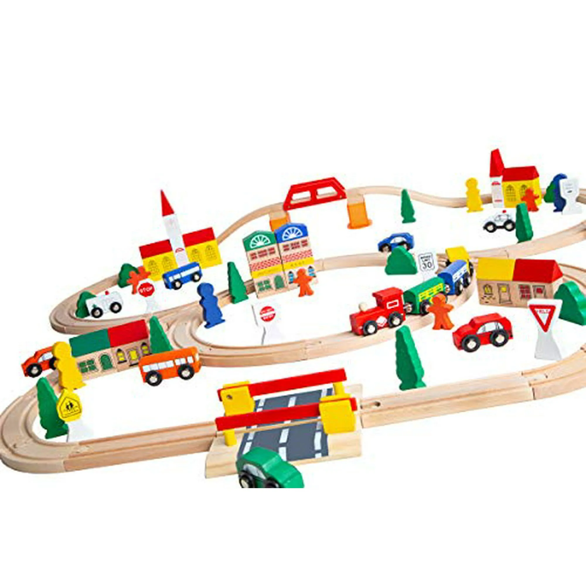 100-Piece Orbrium Toys Triple-Loop Wooden Train Set Fits Thomas Brio Chuggington